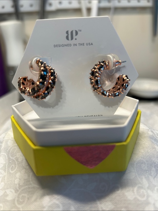 Bomb Party Jewelry - BP Rose Gold and Black Crystal Hoop Earrings - Designed in the USA
